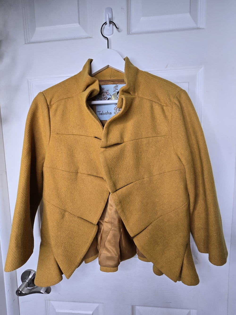 Tabitha for Anthropologie Mustard Yellow Ruffle Peplum Wool Blend Jacket 10